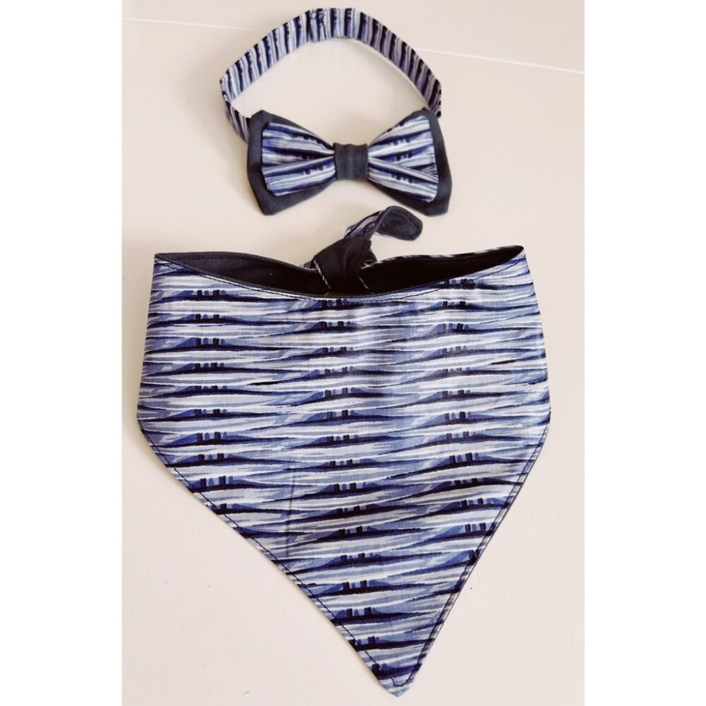 Brand New Handmade Reversible Dog Scarf & Bow Tie Size Medium